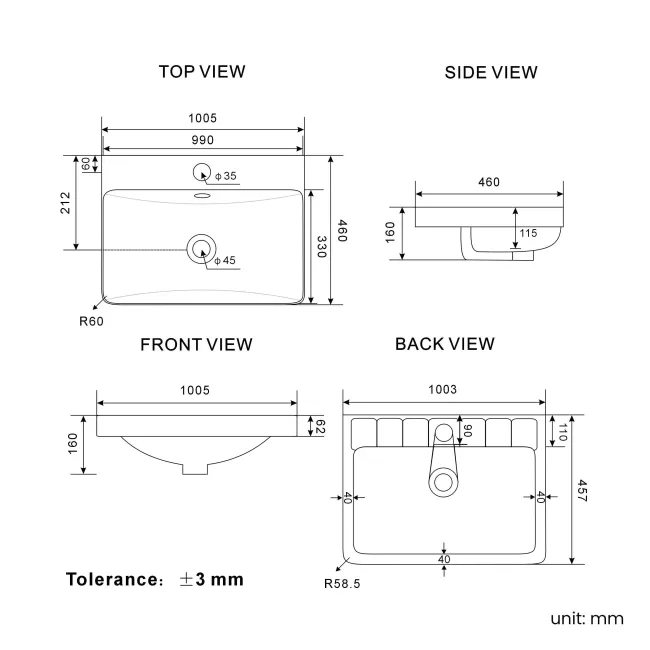 Corsica Midnight Green Basin Drawer Vanity 1000mm