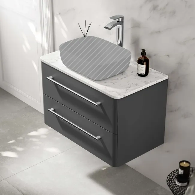 Omaha Slate Grey Wall Hung Drawer Vanity with Marble Top 800mm - Excludes Counter Top Basin