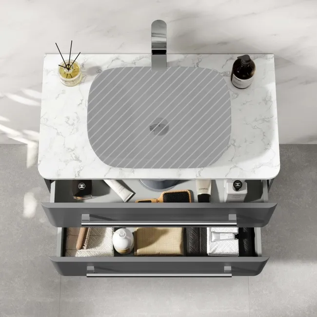 Omaha Slate Grey Wall Hung Drawer Vanity with Marble Top 800mm - Excludes Counter Top Basin