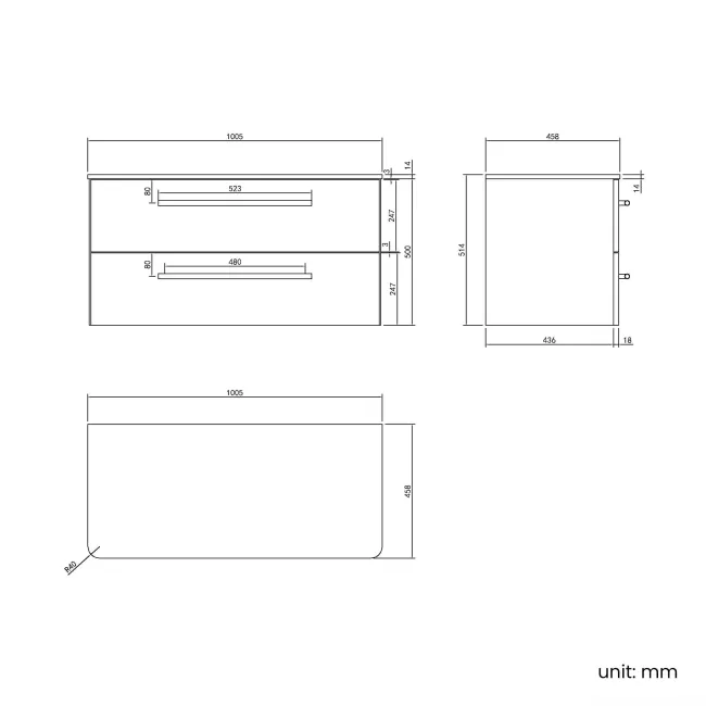 Omaha Slate Grey Wall Hung Drawer Vanity with Marble Top 800mm - Excludes Counter Top Basin