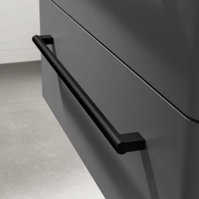 Omaha Slate Grey Wall Hung Drawer Vanity with Marble Top & Curved Counter Top Basin 800mm - Black Accents