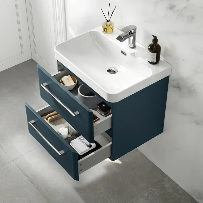 Omaha Navy Blue Wall Hung Basin Drawer Vanity 600mm