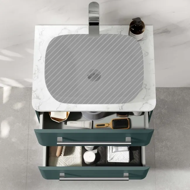 Omaha Mystic Green Wall Hung Drawer Vanity with Marble Top 600mm - Excludes Counter Top Basin