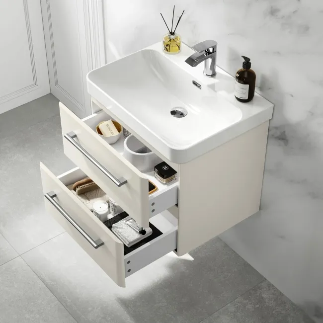 Omaha Linen White Wall Hung Basin Drawer Vanity 600mm