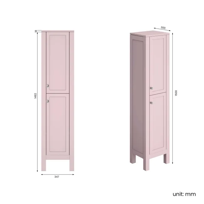 Bermuda Cashmere Pink Floor Standing Tall Cabinet 1500x350mm
