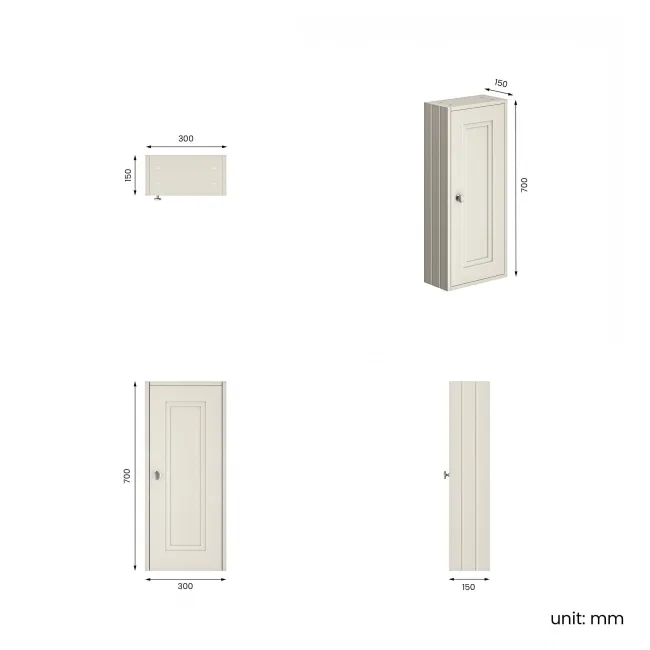 Chalk White Wall Hung Cabinet 700x300mm