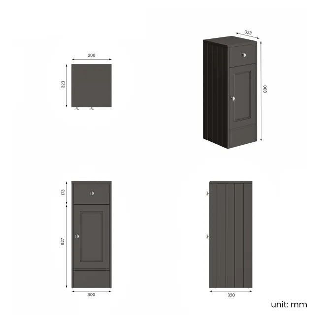 Monaco Graphite Grey Side Cabinet Unit 300mm