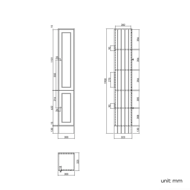 Monaco Graphite Grey Floor Standing Tall Cabinet Unit 1900x300mm