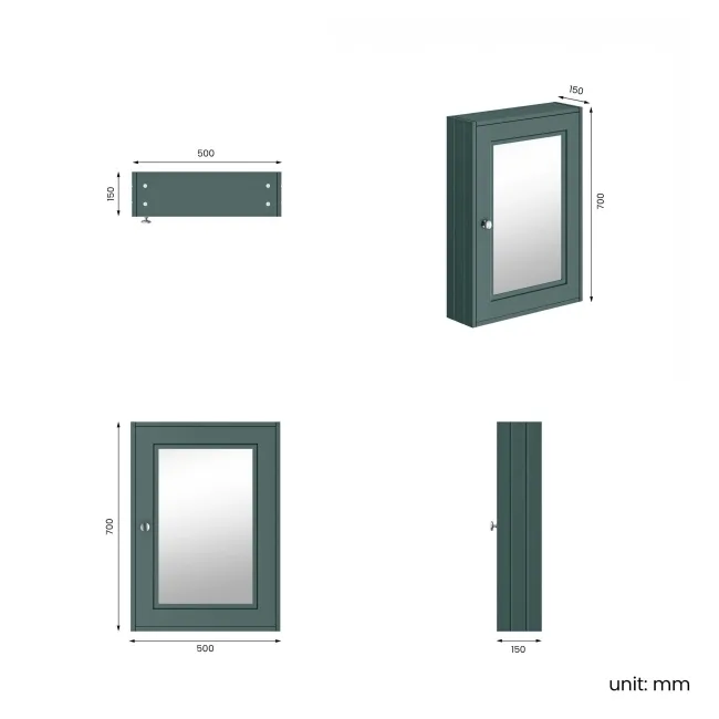 Midnight Green Mirror Cabinet 700x500mm