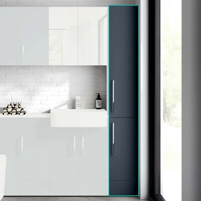Harper Navy Blue Floor Standing Tall Cabinet Unit 1900x300mm