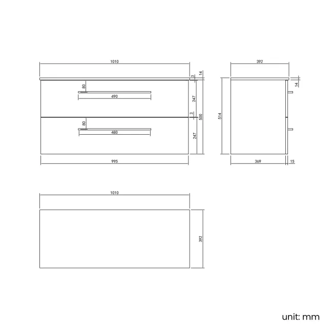 Elba Dawn Oak Wall Hung Drawer Vanity 1000mm Excludes Counter Top Basin - Black Accents