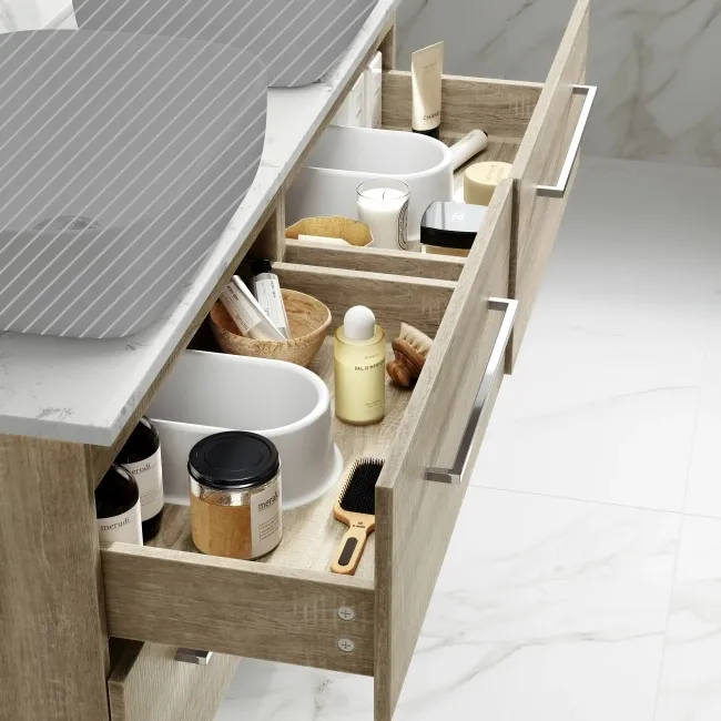 Elba Dawn Oak Wall Hung Drawer with Marble Top 1200mm - Excludes Counter Top Basin