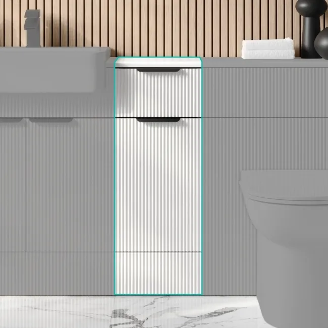 Sicily Fluted Coastal White Side Cabinet Unit 300mm - Black Accents