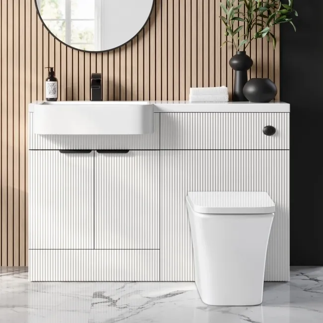 Sicily Fluted Coastal White Combination Vanity Basin and Houston Toilet 1200mm - Black Accents - Left Handed