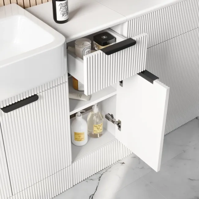 Sicily Fluted Coastal White Combination Vanity Basin and Miami Toilet 1500mm - Black Accents