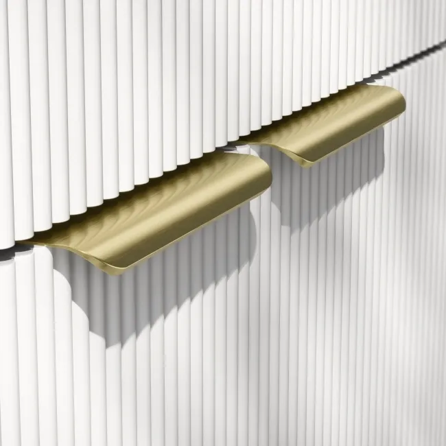 Sicily Fluted Coastal White Combination Vanity Basin and Boston Toilet 1200mm - Brushed Brass Accents - Left Handed