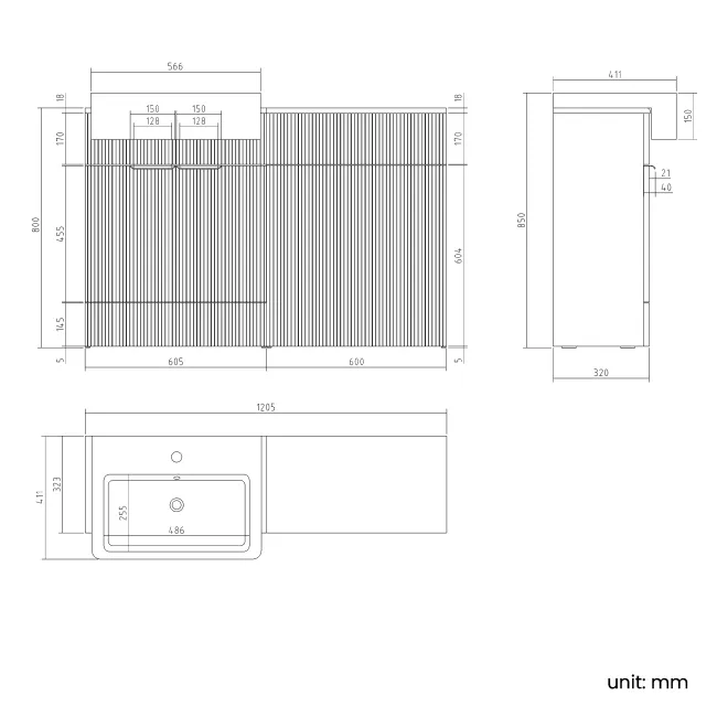 Sicily Fluted Coastal White Basin Vanity and Back To Wall Toilet Unit 1200mm (Excludes Toilet) - Chrome Handles