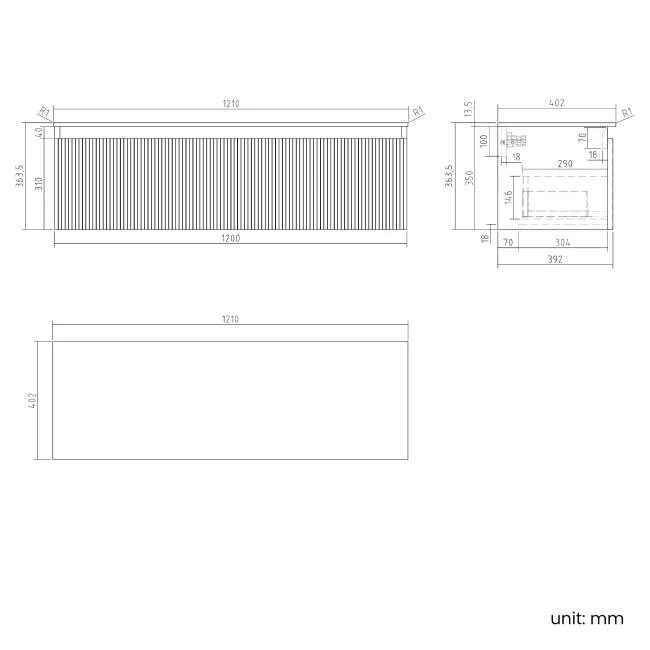 Malta Fluted Black Walnut Double Wall Hung Drawer Vanity with Marble Top 1200mm - Excludes Counter Top Basin