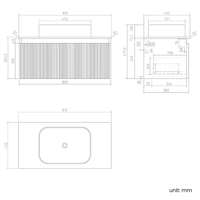 Malta Fluted Coastal White Wall Hung Drawer Vanity with Marble Top & Marin Basin 800mm