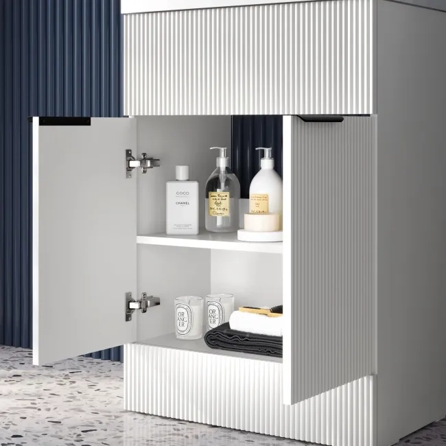 Havana Fluted Coastal White Basin Vanity and Back To Wall Toilet Unit 1100mm (Excludes Toilet) - Black Accents