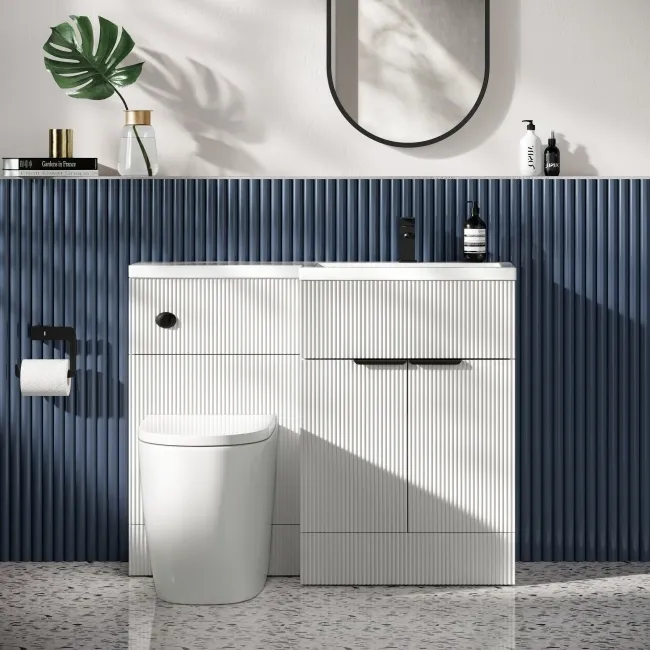 Havana Fluted Coastal White Combination Vanity Basin and Utah Comfort Height Toilet 1100mm - Black Accents - Right Handed