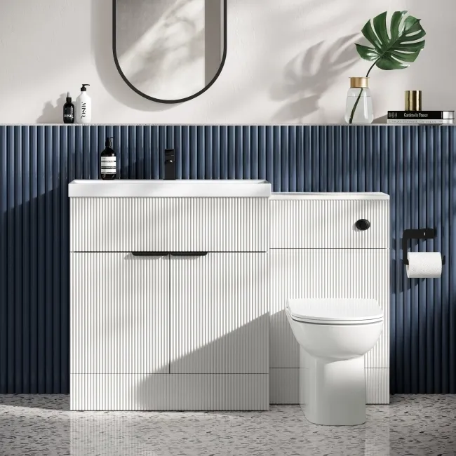 Havana Fluted Coastal White Combination Vanity Basin and Aruba Toilet 1300mm - Black Accents