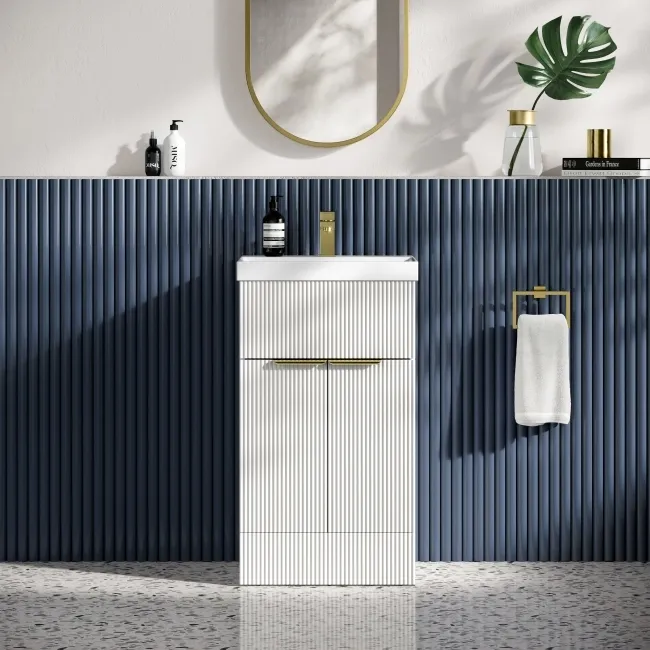 Havana Fluted Coastal White Basin Vanity 500mm - Brushed Brass Accents