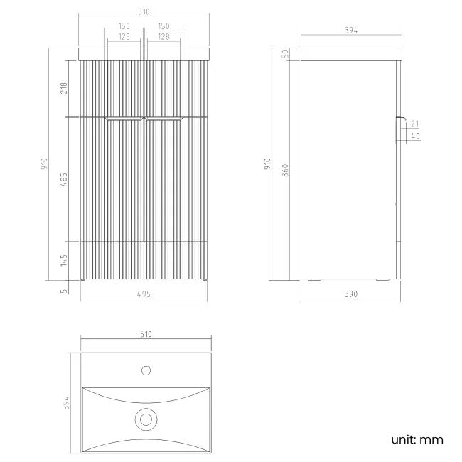 Havana Fluted Coastal White Basin Vanity 500mm - Chrome Handles