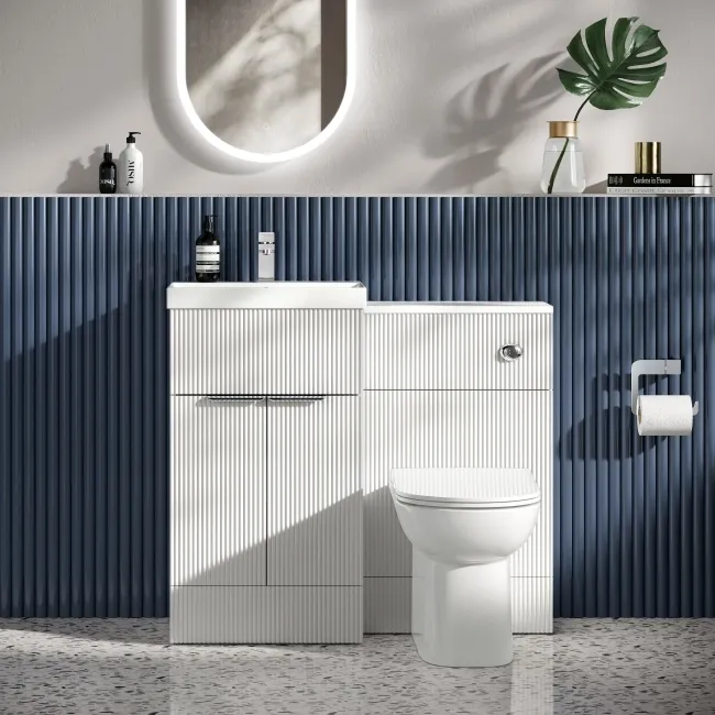 Havana Fluted Coastal White Combination Vanity Basin and Aruba Toilet 1000mm - Chrome Handles