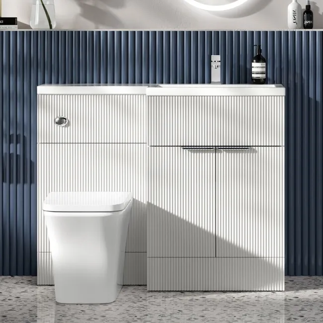 Havana Fluted Coastal White Combination Vanity Basin and Houston Toilet 1100mm - Chrome Handles - Right Handed