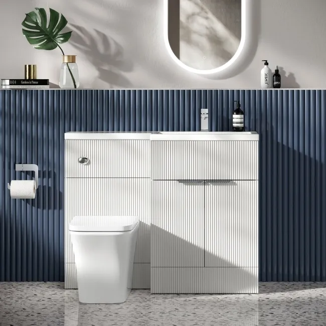 Havana Fluted Coastal White Combination Vanity Basin and Houston Toilet 1100mm - Chrome Handles - Right Handed
