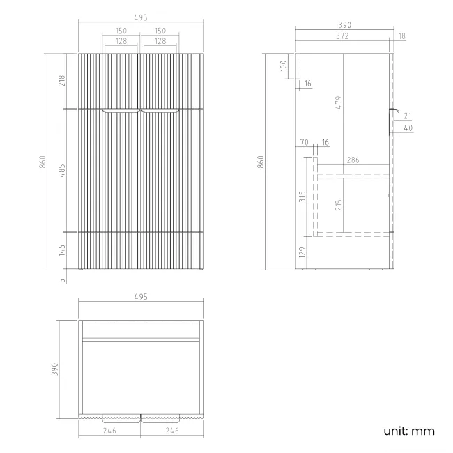 Havana Fluted Country Oak Basin Vanity 500mm - Chrome Handles