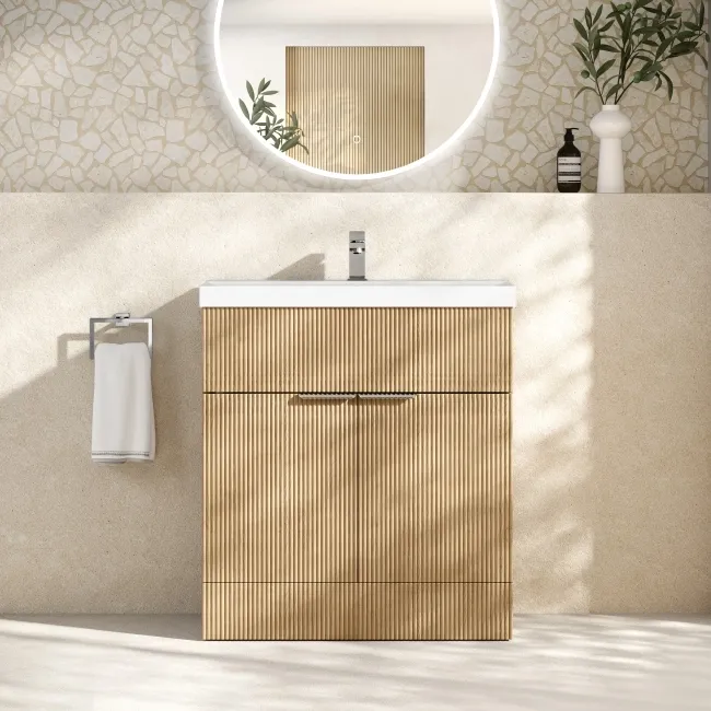 Havana Fluted Country Oak Basin Vanity 800mm - Chrome Handles