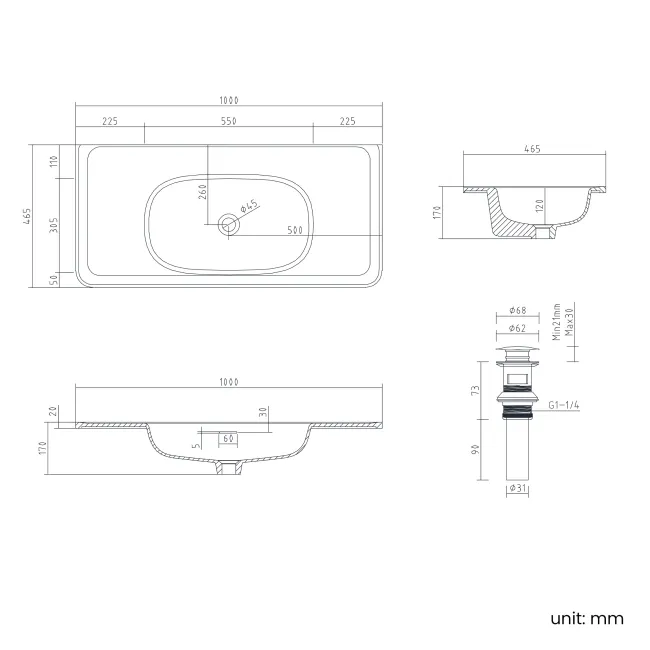 Sorrento Fluted Country Oak Wall Hung Drawer Vanity with Matt White Basin 1000mm