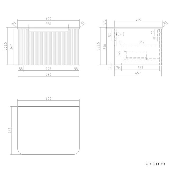 Sorrento Fluted Country Oak Wall Hung Drawer Vanity with Marble Top 600mm - Excludes Counter Top Basin