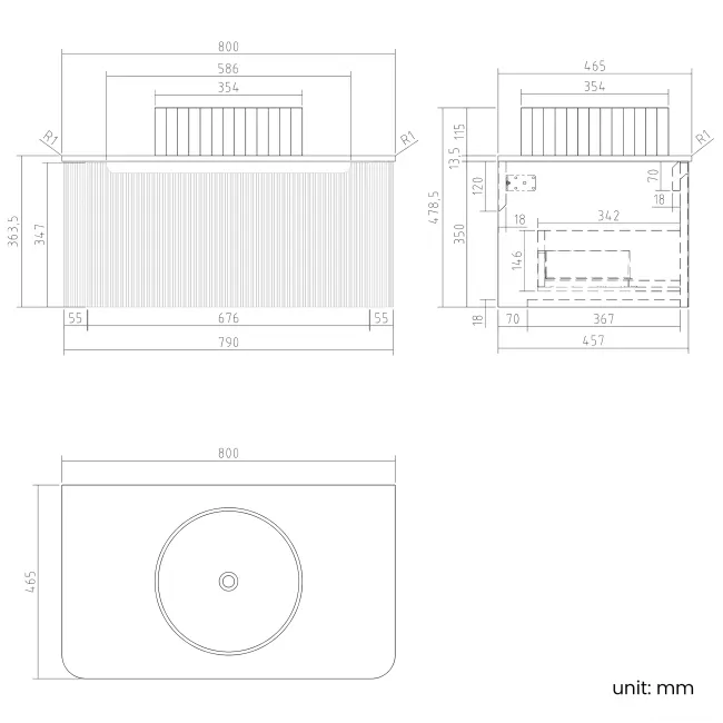 Sorrento Fluted Country Oak Wall Hung Drawer Vanity with Marble Top & Nevis Basin 800mm