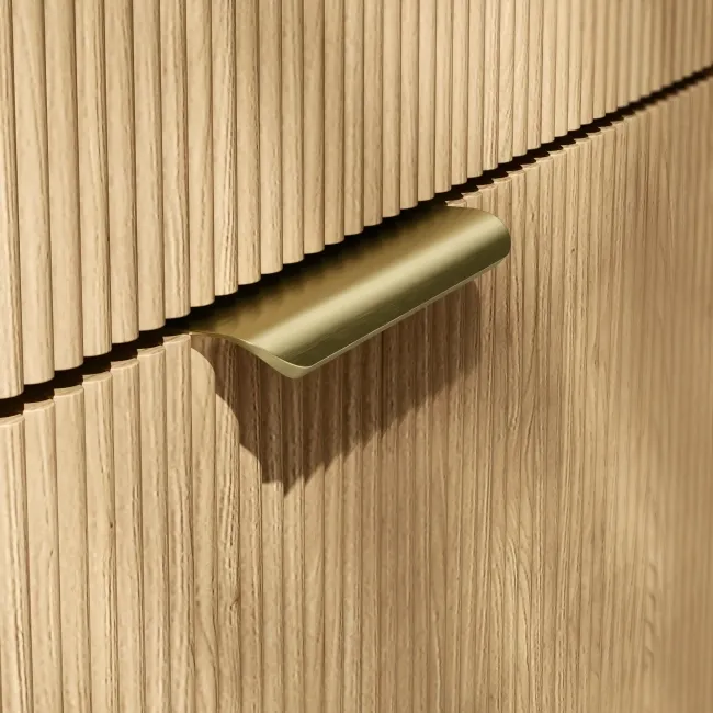 Sicily Fluted Country Oak Side Cabinet Unit 300mm - Brushed Brass Accents