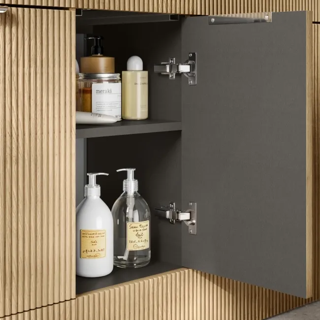 Sicily Fluted Country Oak Side Cabinet Unit 300mm - Chrome Handles