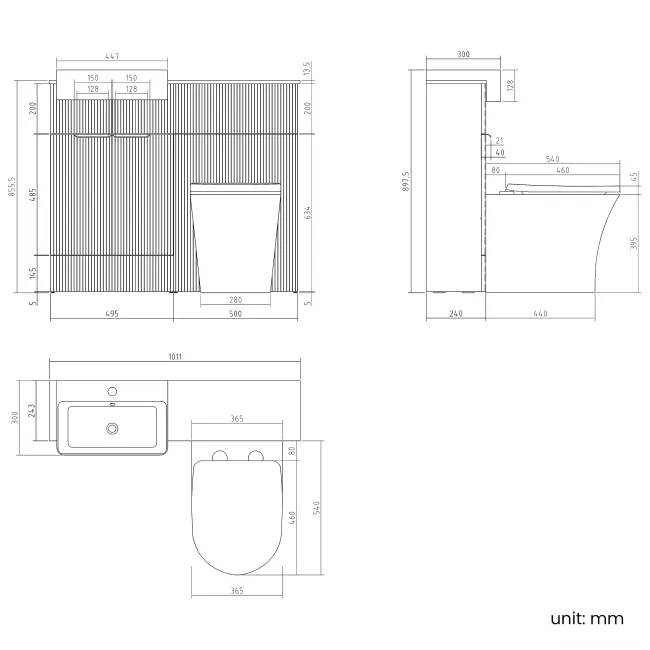 Sicily Fluted Coastal White Combination Vanity Basin with Marble Top & Tucson Toilet 1000mm - Chrome Handles