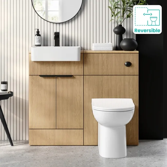 Sicily Fluted Country Oak Combination Vanity Basin and Aruba Toilet 1000mm - Black Accents