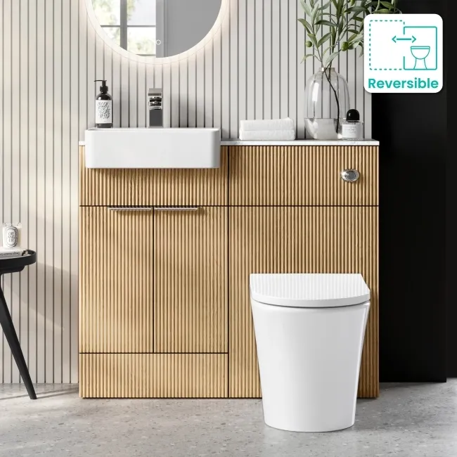 Sicily Fluted Country Oak Combination Vanity Basin with Marble Top & Tucson Toilet 1000mm - Chrome Handles