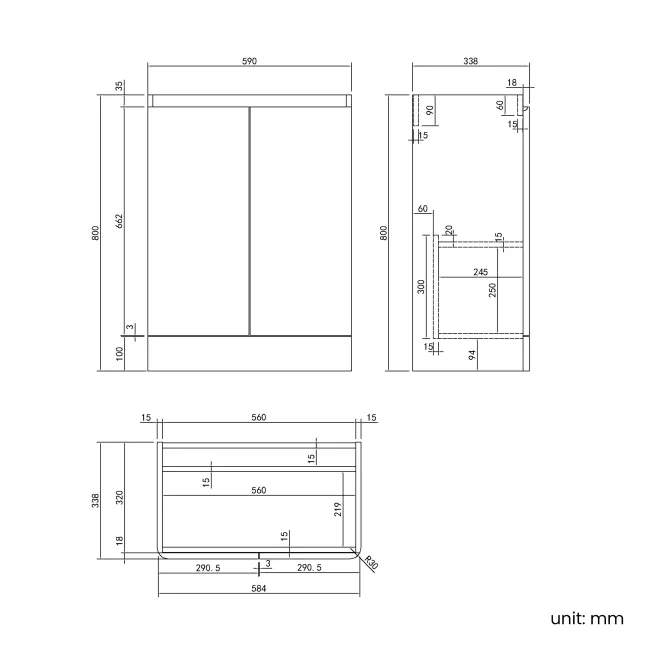 Corsica Gloss White Slimline Basin Vanity 600mm