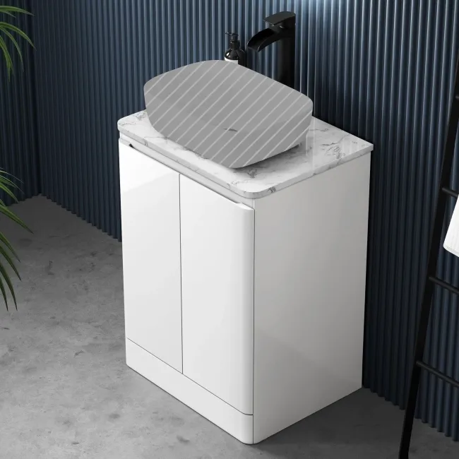 Corsica Gloss White Vanity with Marble Top 600mm - Excludes Counter Top Basin