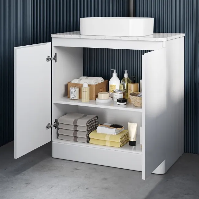 Corsica Gloss White Vanity with Marble Top & Marin Basin 800mm