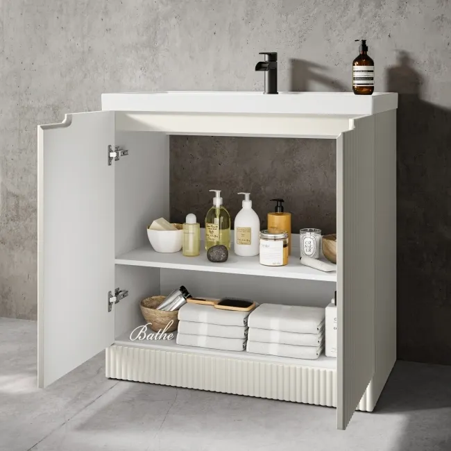 Crete Fluted Linen White Basin Vanity 800mm