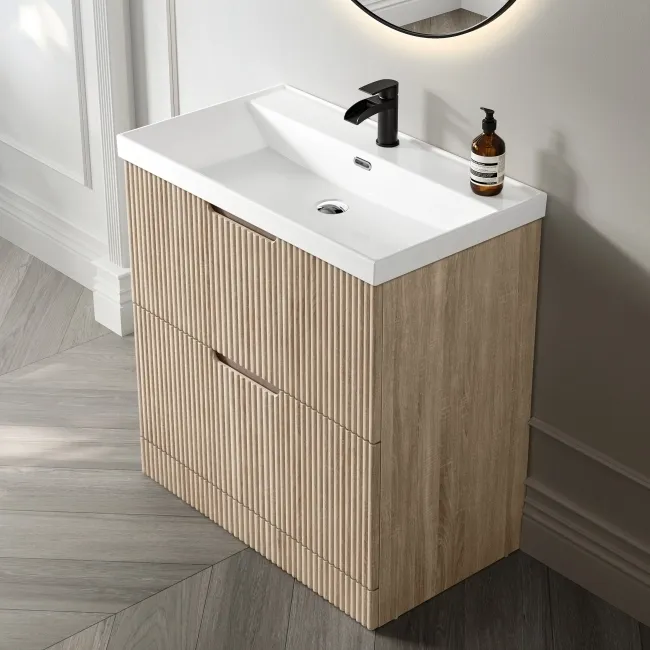 Crete Fluted Apex Oak Basin Vanity Drawer 800mm