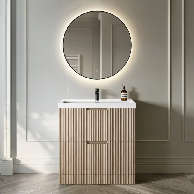 Crete Fluted Apex Oak Basin Vanity Drawer 800mm