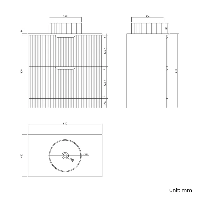 Crete Fluted Apex Oak Vanity Drawer with Marble Top & Nevis Basin 800mm