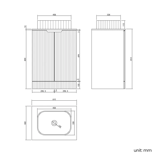 Crete Fluted Charcoal Elm Vanity with Marble Top & Reno Basin 600mm