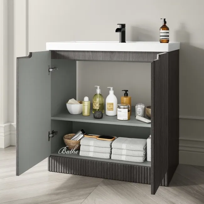 Crete Fluted Charcoal Elm Basin Vanity 800mm